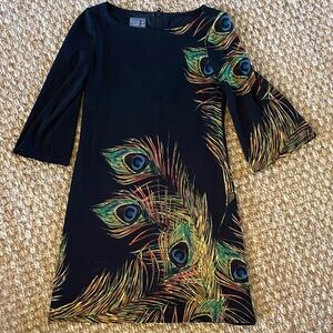 Muse Black Shift Dress with Peacock Feather Print 4